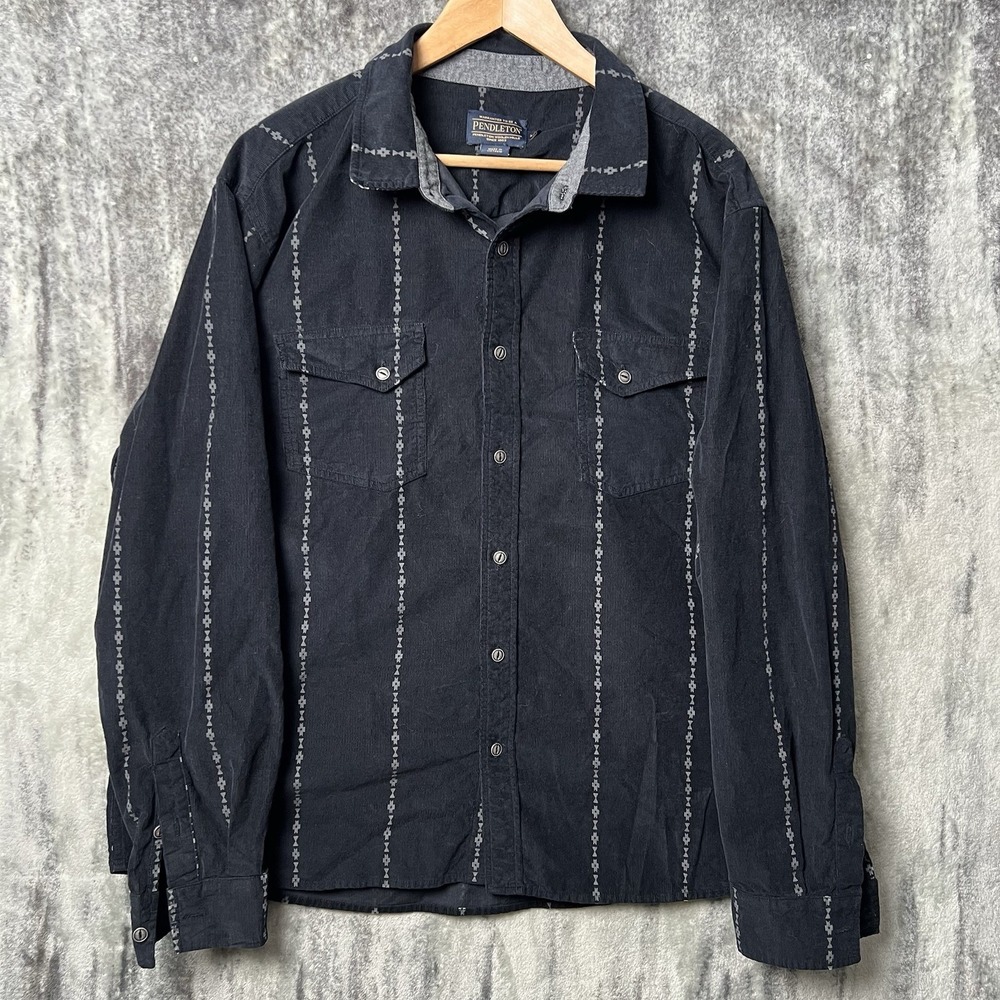 Pendleton Wyatt Corduroy Long Sleeve Shirt Mens Size 2XL Black Aztec Button Up